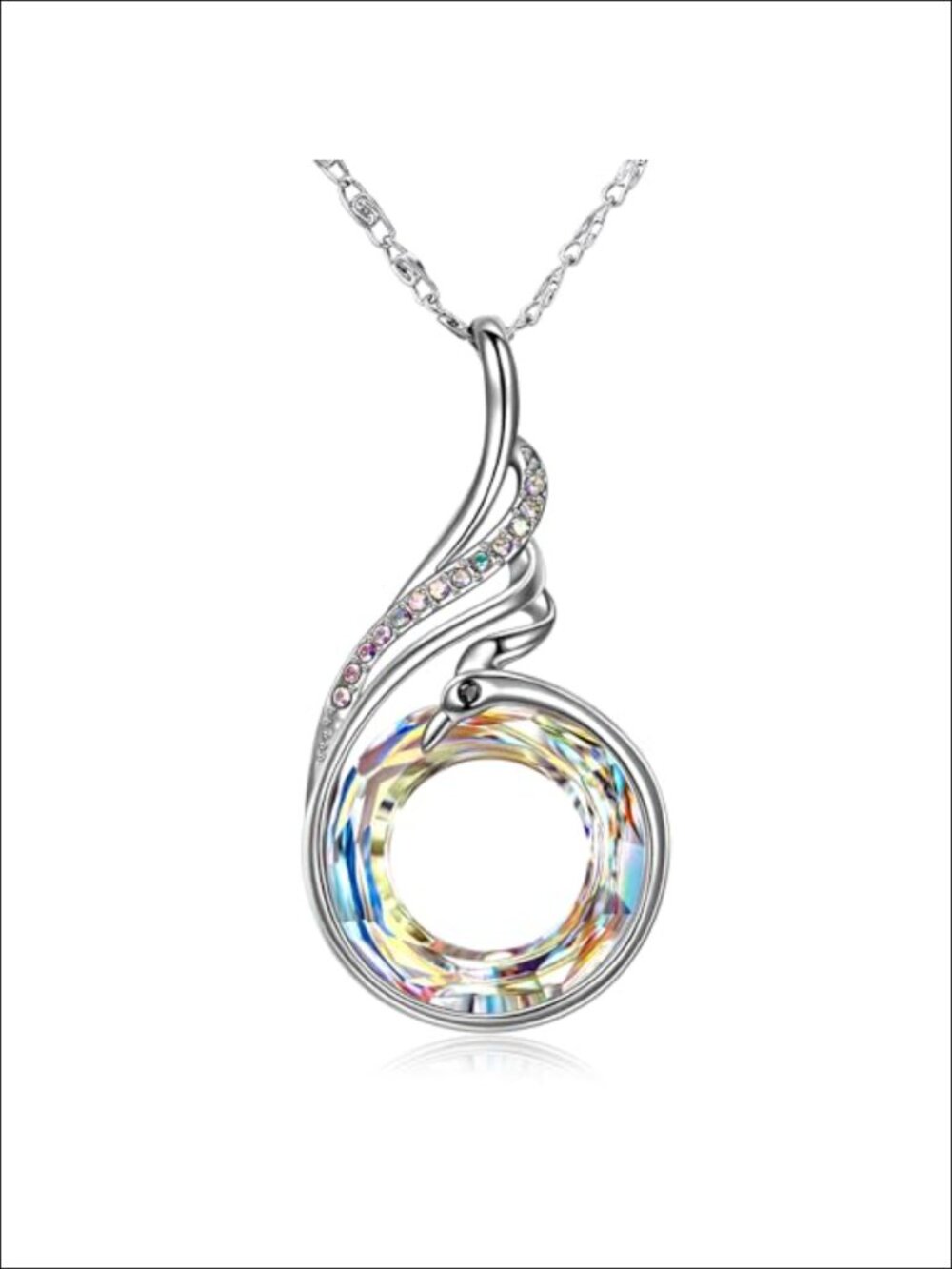 Sterling Silver Phoenix Pendant Necklace with Austrian Crystals